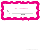 Gift Certificate Template - Pink Border