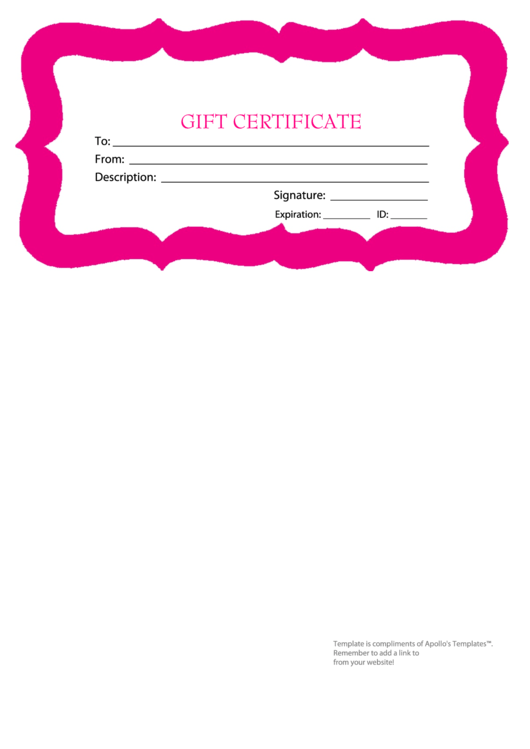 Gift Certificate Template - Pink Border Printable pdf