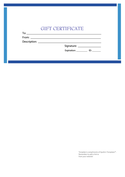 Gift Certificate Template - Blue Border Printable pdf