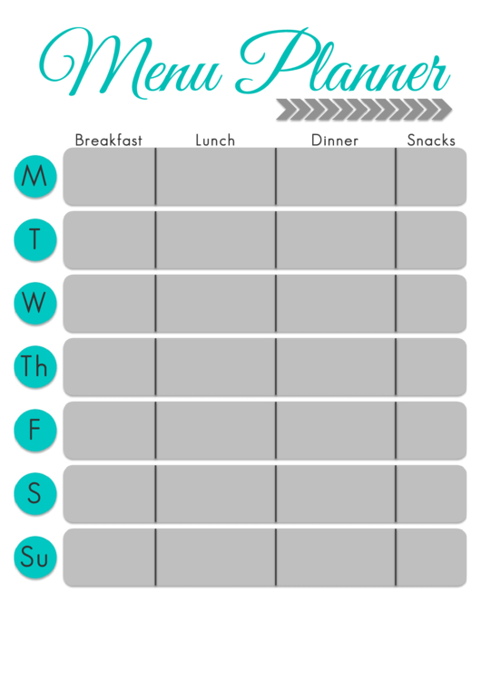 Menu Planner Template Printable pdf