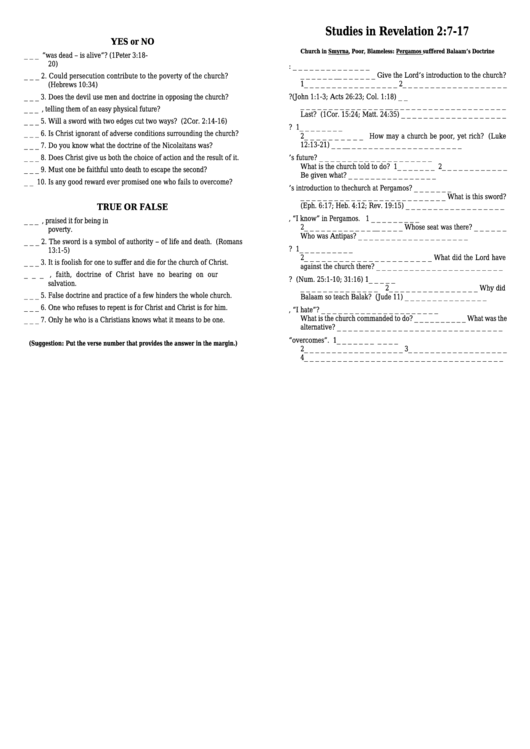 Studies In Revelation 2-7-17 Bible Activity Sheets Printable pdf