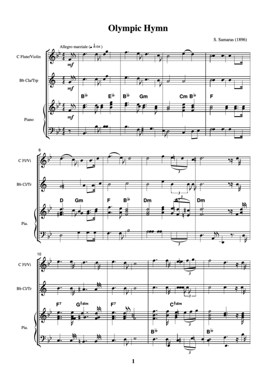 S. Samaras - Olympic Hymn Sheet Music Printable pdf