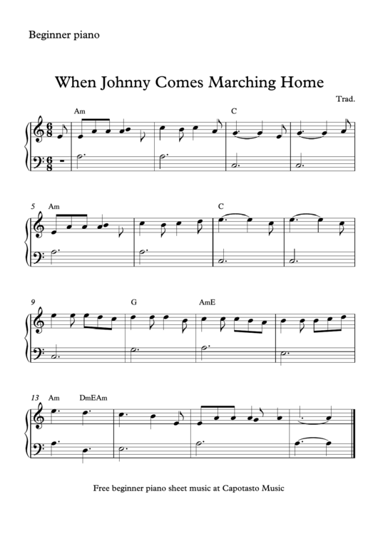 When Johnny Comes Marching Home Sheet Music Printable pdf
