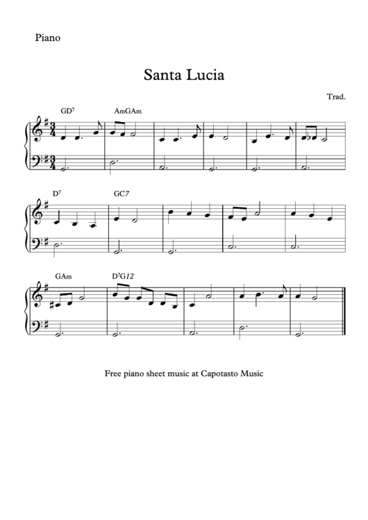 Santa Lucia Sheet Music Printable pdf