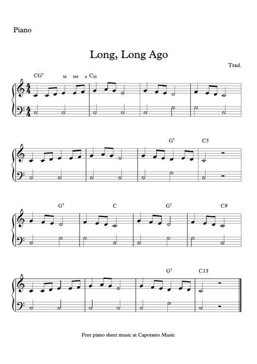 Long Long Ago Sheet Music Printable pdf