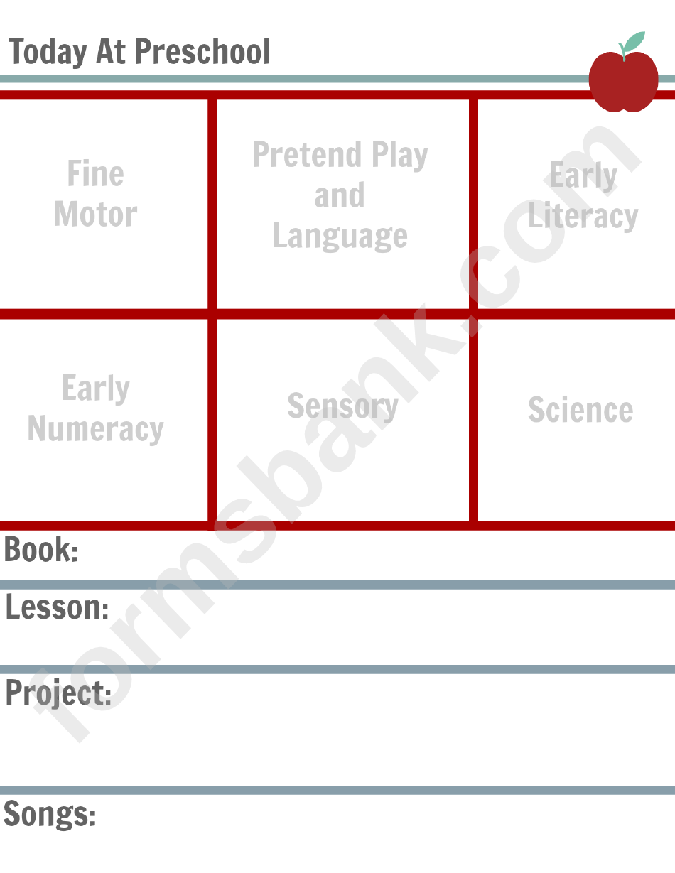 Today At Preschool Lesson Plan Template - With Labels