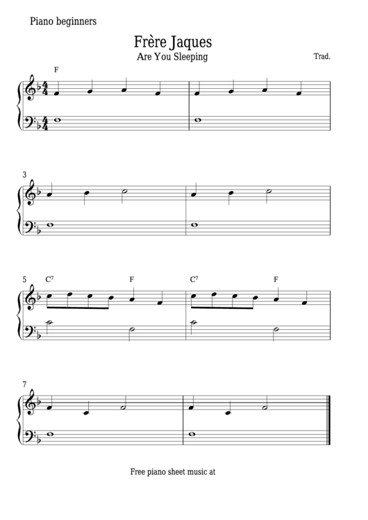 Frere Jaques - Are You Sleeping Sheet Music Printable pdf