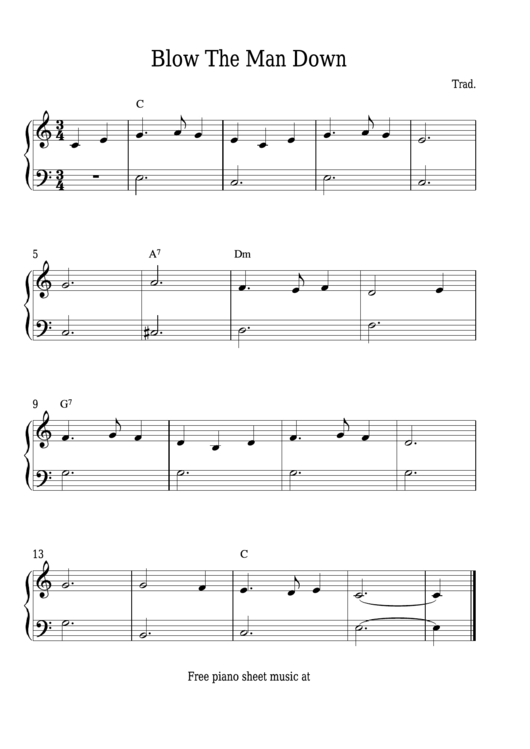 Blow The Man Down Sheet Music (Piano) Printable pdf