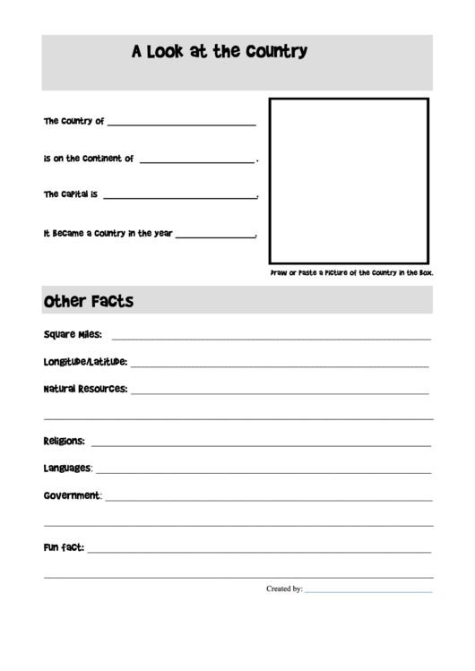 A Look At The Country Worksheet Template Printable pdf