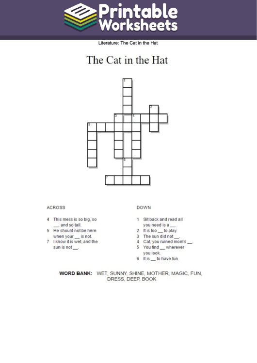 The Cat In The Hat Crossword Puzzle Template Printable pdf