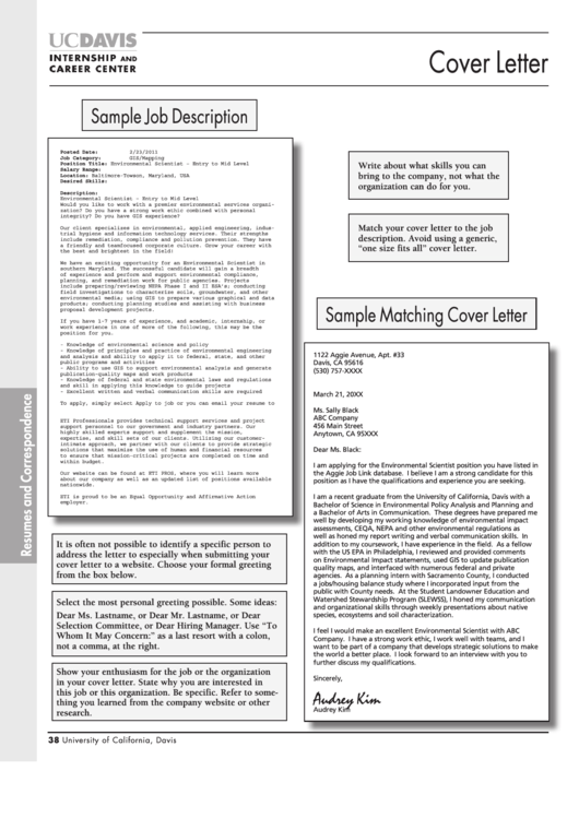 Sample Job Description And Matching Cover Letter For Environmental Scientist Printable pdf