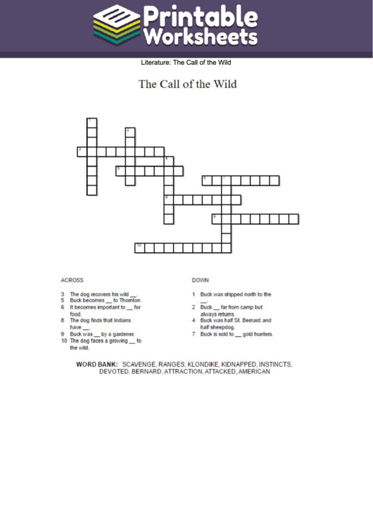 The Call Of The Wild Crossword Puzzle Template Printable pdf