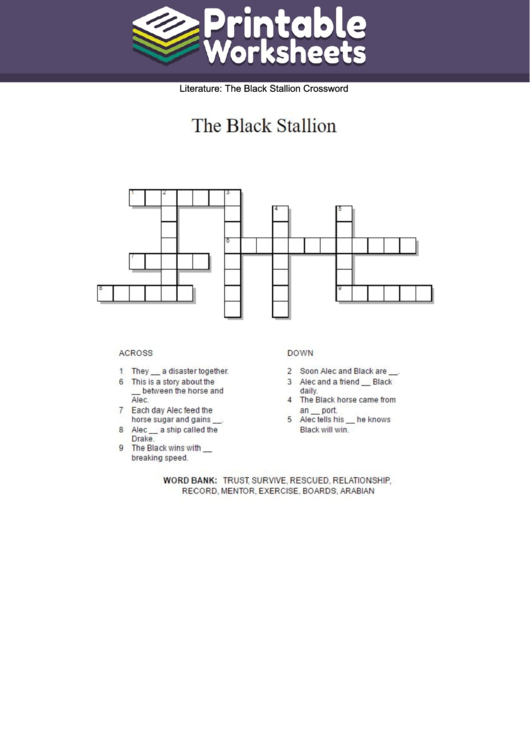 The Black Stallion Crossword Puzzle Template Printable pdf