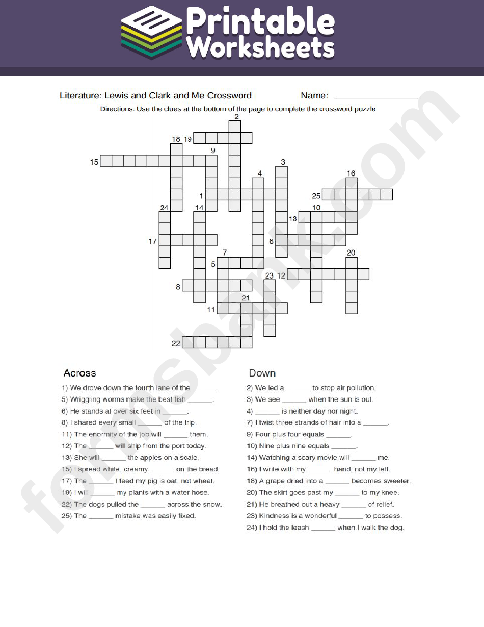 Lewis And Clark And Me Crossword Puzzle Template