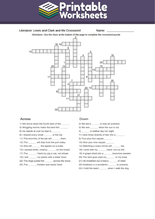 Lewis And Clark And Me Crossword Puzzle Template Printable pdf