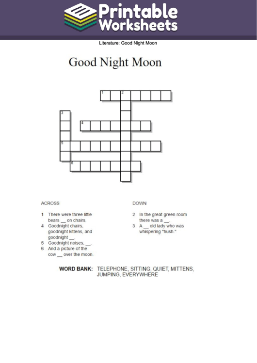 Good Night Moon Crossword Puzzle Template Printable pdf