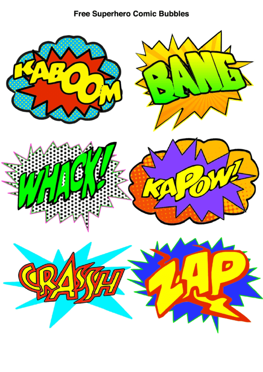 Superhero Comic Speech Bubble With Expressions Template Set Printable pdf