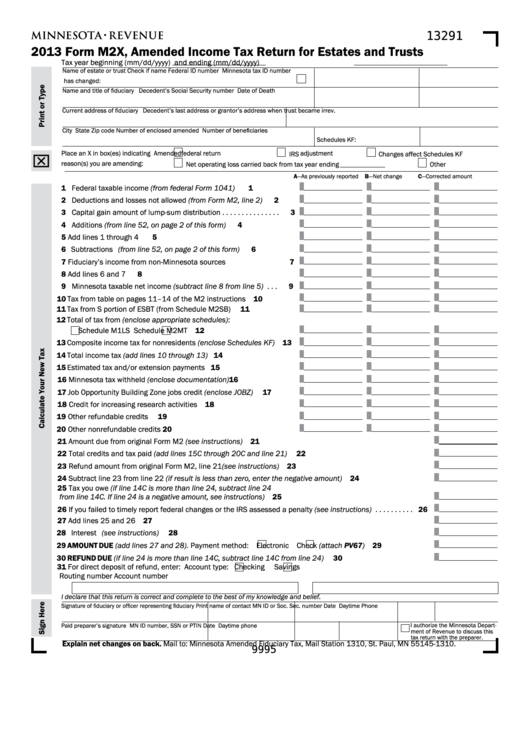 Fillable Form M2x - Amended Income Tax Return For Estates And Trusts - 2013 Printable pdf