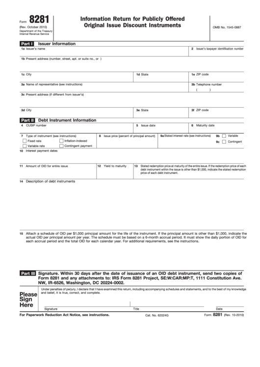 Form 8281 - Information Return For Publicly Offered Original Issue Discount Instruments Printable pdf