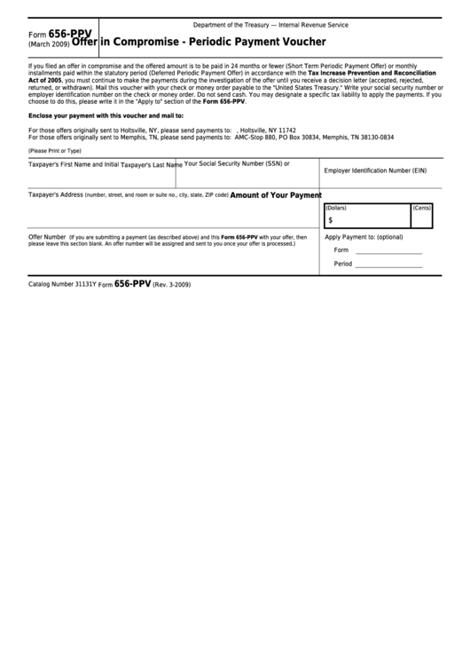 Form 656-ppv - Offer In Compromise - Periodic Payment Voucher