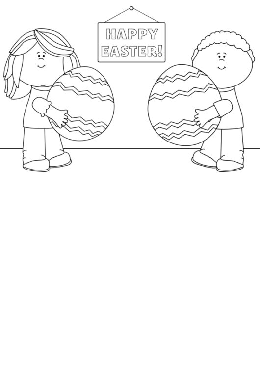 Happy Easter Coloring Sheet - Kids With Easter Eggs Printable pdf