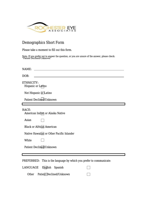 Demographics Short Form Printable pdf