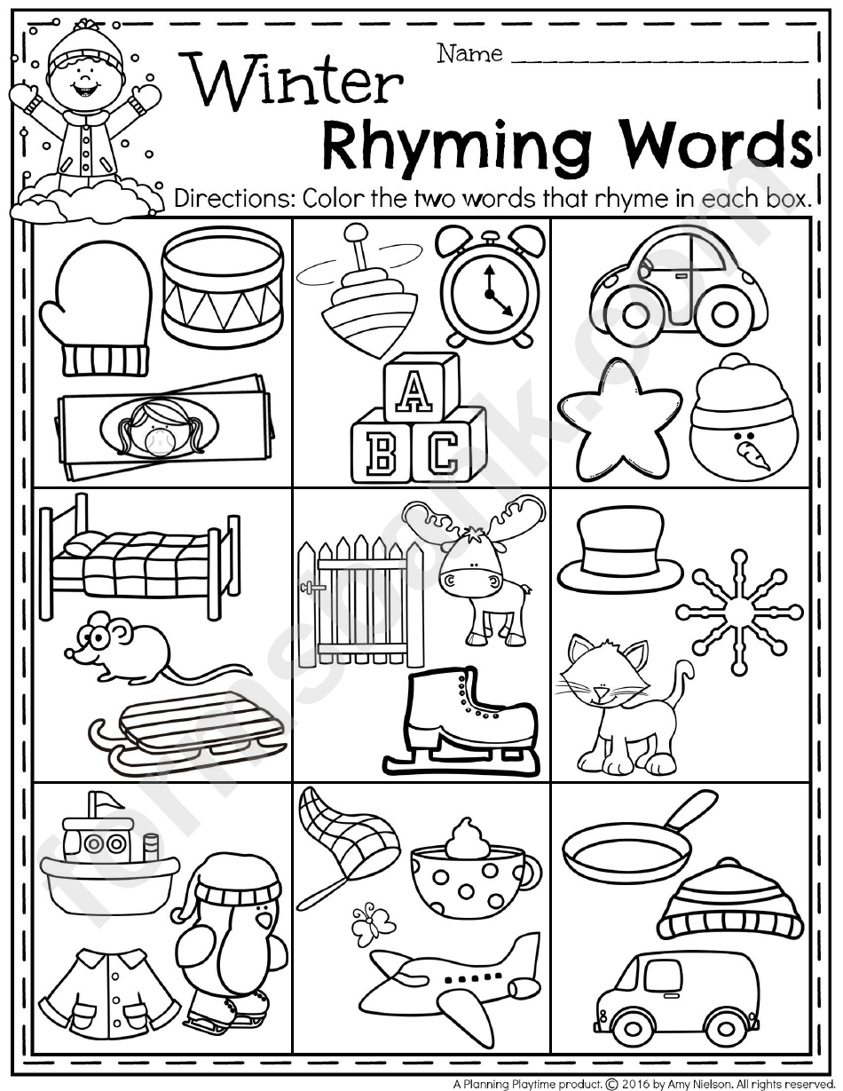Rhyming Words Coloring Sheet
