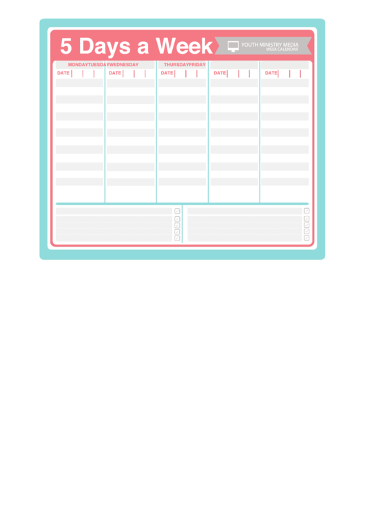 5 Days A Week Calendar Template Printable pdf