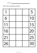 Fill In The Missing Numbers Math Worksheet Template