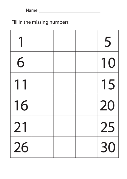 Fill In The Missing Numbers Math Worksheet Template Printable Pdf Download