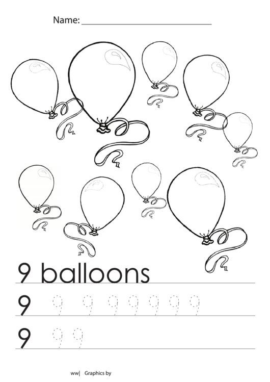 9 Balloons Tracing Sheet Printable pdf