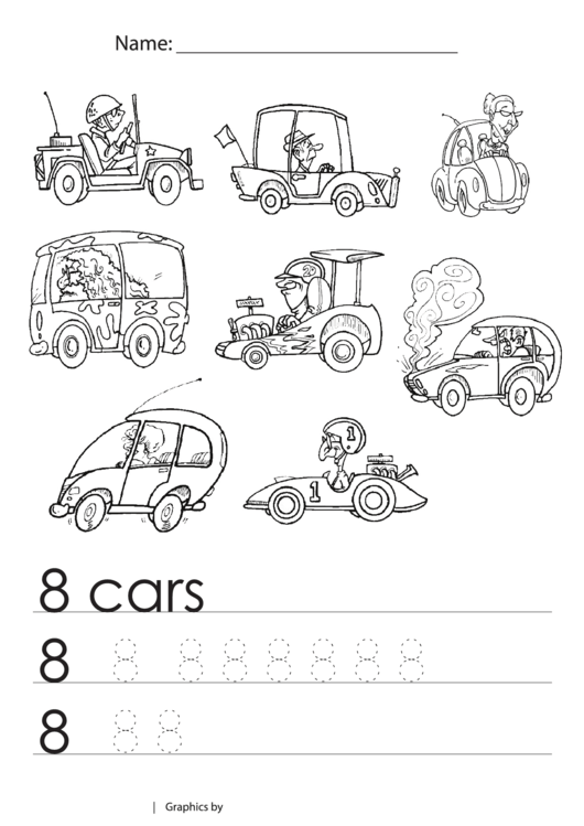 8 Cars Tracing Sheet Printable pdf