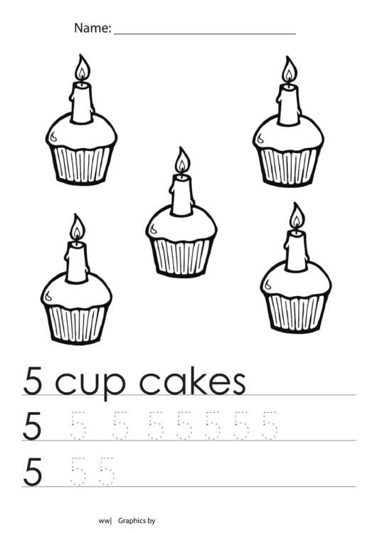 5 Cup Cakes Tracing Sheet Printable pdf
