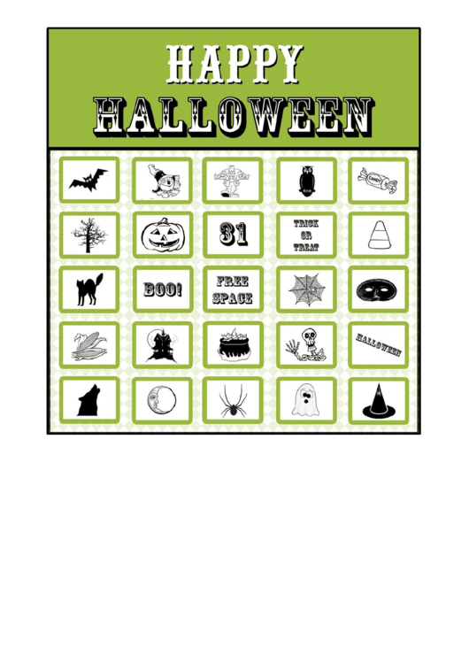 Happy Halloween Bingo Card Template Set Printable pdf