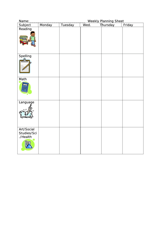 Weekly Planning Sheet Template Printable pdf