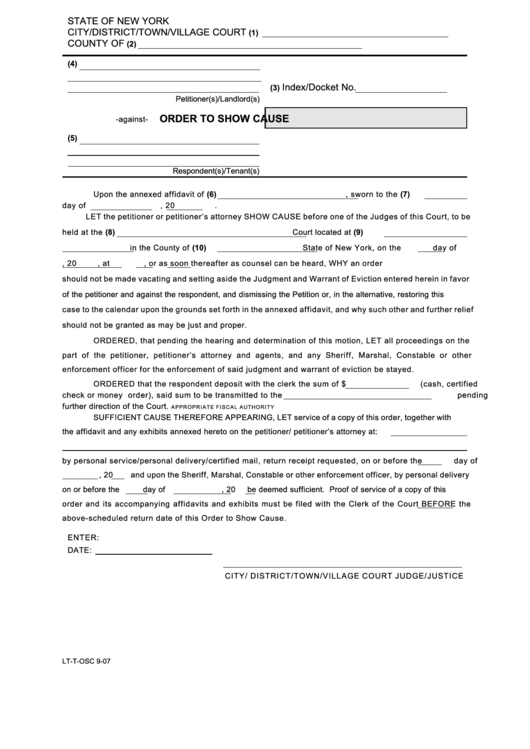 Fillable Form Lt-T-Osc - Order To Show Cause Printable pdf