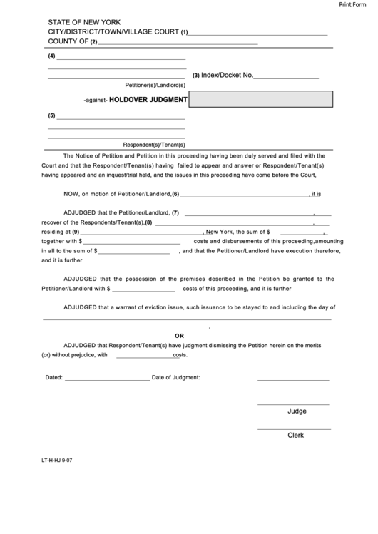 Fillable Form Lt-H-Hj - Holdover Judgment Printable pdf