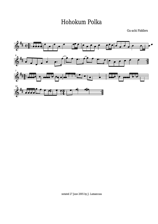 Gu-Achi Fiddlers - Hohokum Polka Sheet Music Printable pdf