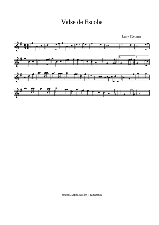 Larry Edelman - Valse De Escoba Sheet Music Printable pdf