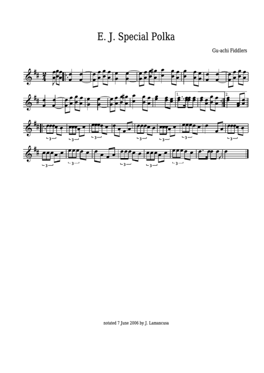 Gu-Achi Fiddlers - E. J. Special Polka Sheet Music Printable pdf