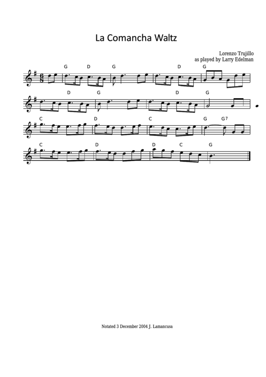 Lorenzo Trujillo - La Comancha Waltz Sheet Music Printable pdf