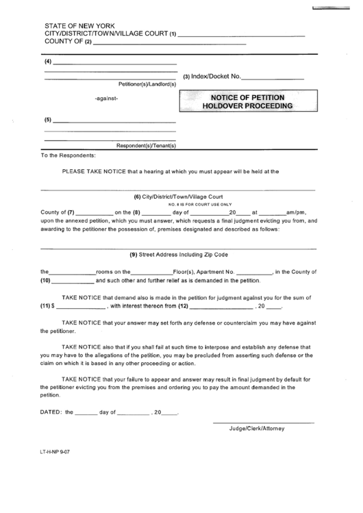 Form Lt-H-Np - Notice Of Petition Holdover Proceeding Printable pdf