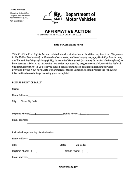 Affirmative Action - Nys Department Of Motor Vehicles Printable pdf