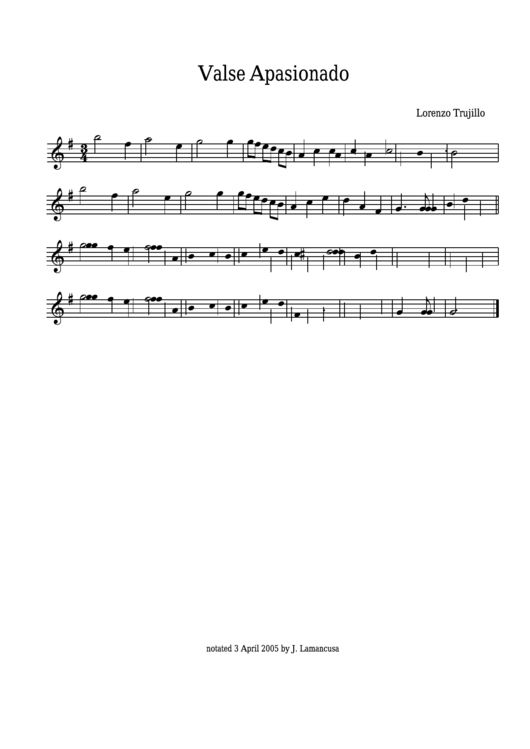 Lorenzo Trujillo - Valse Apasionado Sheet Music Printable pdf