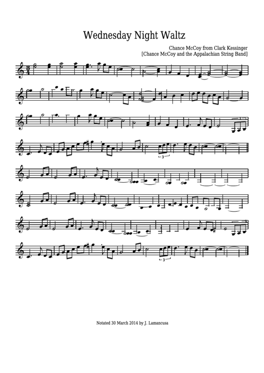 Clark Kessinger - Wednesday Night Waltz Sheet Music - Chance Mccoy And The Appalachian String Band Printable pdf