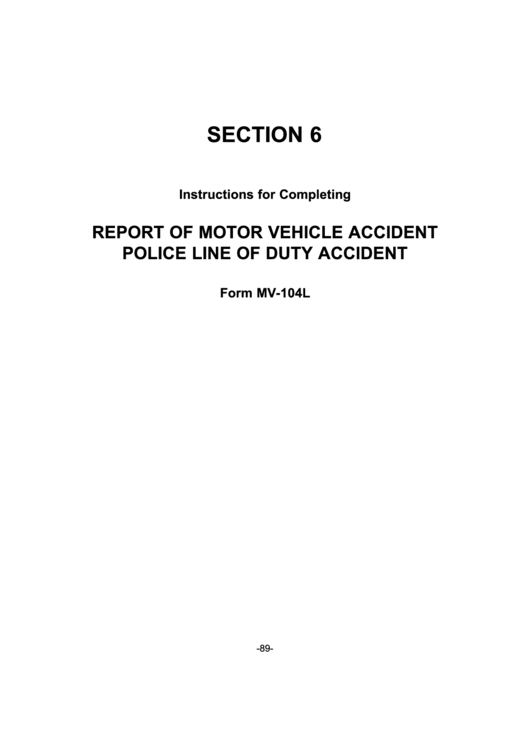 Form Mv-104l - Instructions For Completing Report Of Motor Vehicle Accident Printable pdf