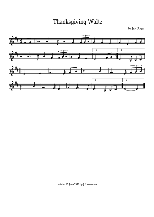 Jay Ungar - Thanksgiving Waltz Sheet Music Printable pdf