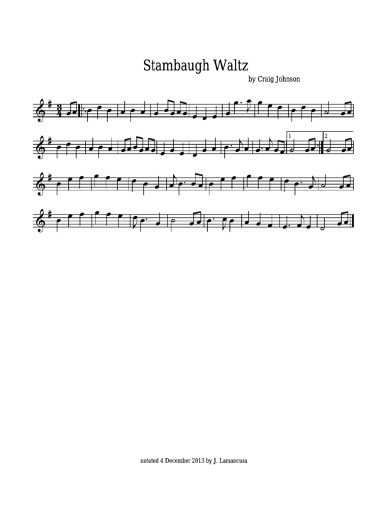 Craig Johnson - Stambaugh Waltz Sheet Music Printable pdf