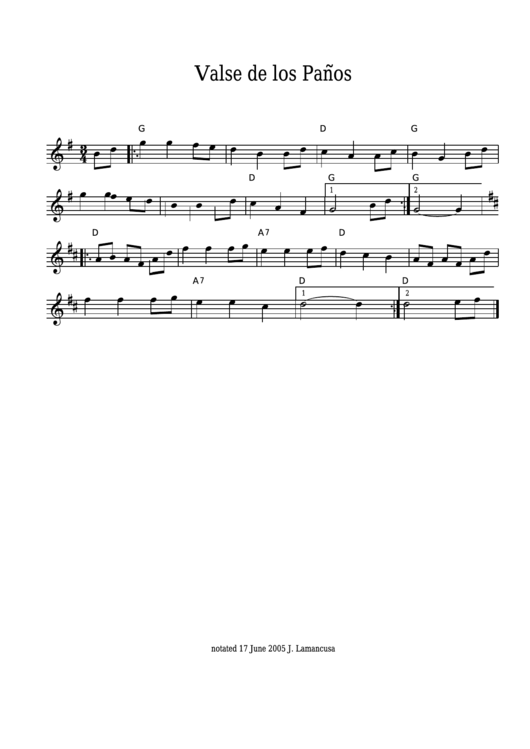 Valse De Los Panos Sheet Music Printable pdf