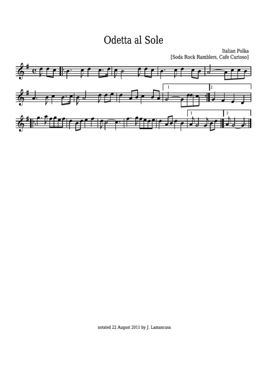 Italian Polka - Odetta Al Sole Sheet Music - Soda Rock Ramblers, Cafe Curioso Printable pdf
